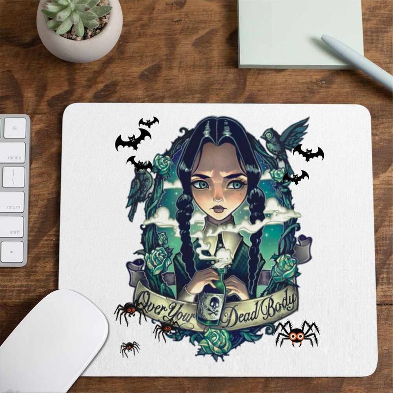 PC, gaming si accesorii - Periferice PC - Mousepad - Mousepad Familia Addams Wednesday Over Your Dead Body Horror Halloween CoolTrend, 21x19cm - Infinity.ro