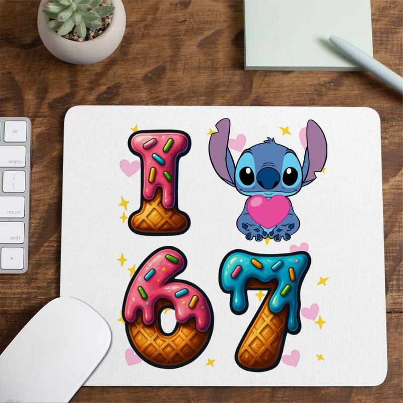 PC, gaming si accesorii - Periferice PC - Mousepad - Mousepad Six Seven Love Stitch Ciocolata Valentines Day 67 CoolTrend, 21x19cm - Infinity.ro