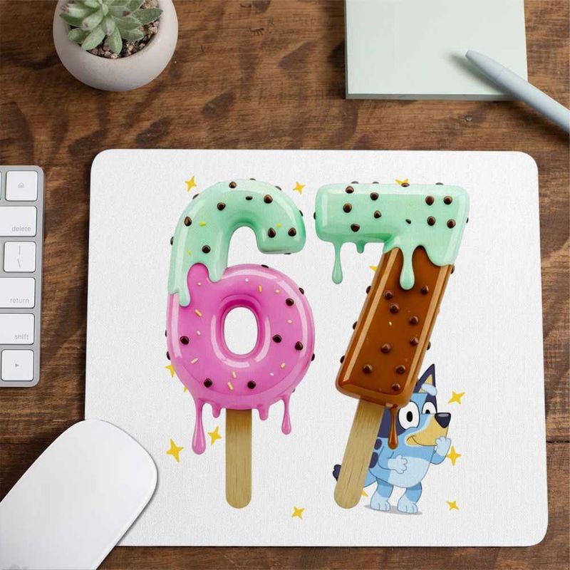 PC, gaming si accesorii - Periferice PC - Mousepad - Mousepad Six Seven Inghetata Bluey Creme 67 CoolTrend, 21x19cm - Infinity.ro