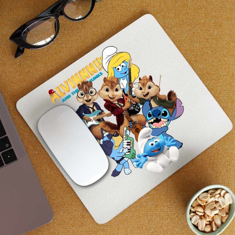 PC, gaming si accesorii - Periferice PC - Mousepad - Mousepad Alvin Bluey Stich Strumfii Strumfita Trupa Muzicala Chitara, CoolTrend, 21x19cm - Infinity.ro