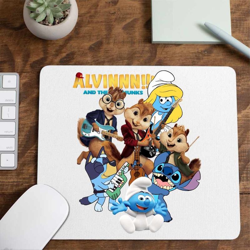 PC, gaming si accesorii - Periferice PC - Mousepad - Mousepad Alvin Bluey Stich Strumfii Strumfita Trupa Muzicala Chitara, CoolTrend, 21x19cm - Infinity.ro