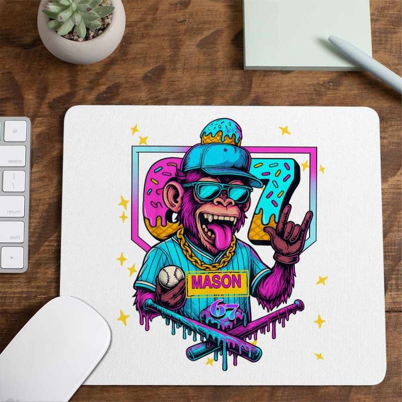 PC, gaming si accesorii - Periferice PC - Mousepad - Mousepad Six Seven Baseball Monkey 67 Meme CoolTrend, 21x19cm - Infinity.ro