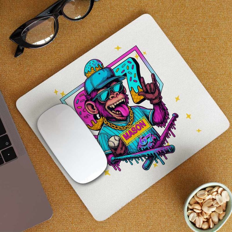 PC, gaming si accesorii - Periferice PC - Mousepad - Mousepad Six Seven Baseball Monkey 67 Meme CoolTrend, 21x19cm - Infinity.ro