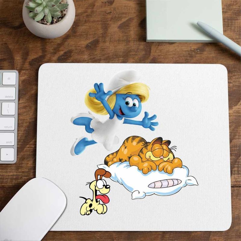 PC, gaming si accesorii - Periferice PC - Mousepad - Mousepad Garfield Strumfita Strumfii Motan, CoolTrend, 21x19cm - Infinity.ro