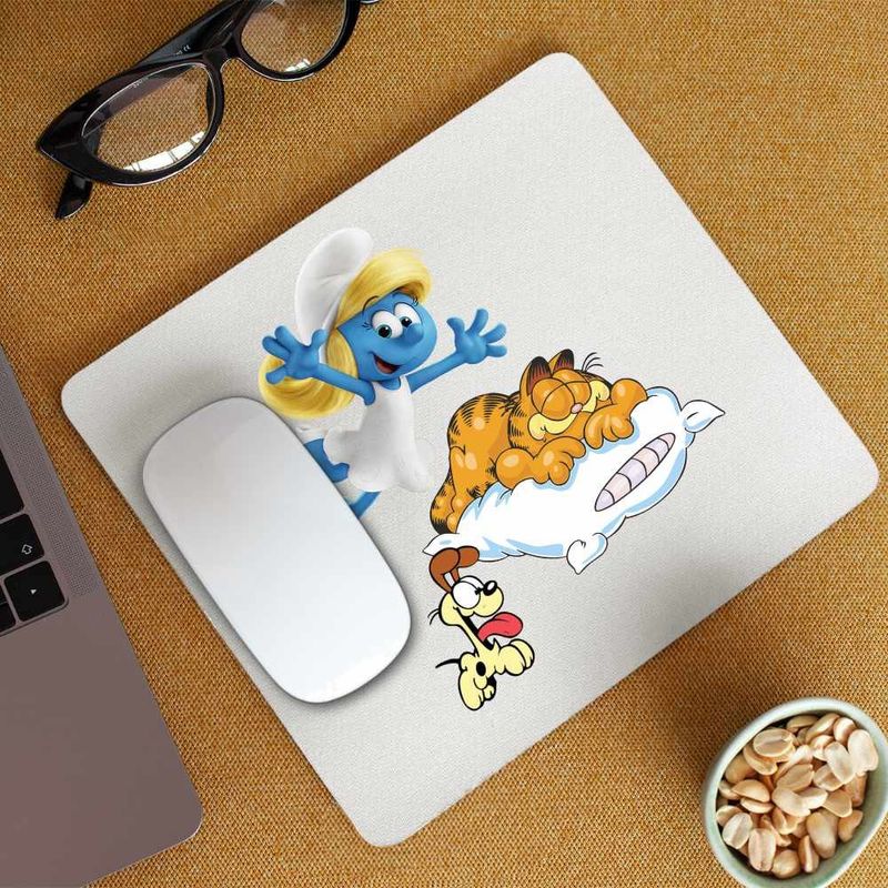 PC, gaming si accesorii - Periferice PC - Mousepad - Mousepad Garfield Strumfita Strumfii Motan, CoolTrend, 21x19cm - Infinity.ro