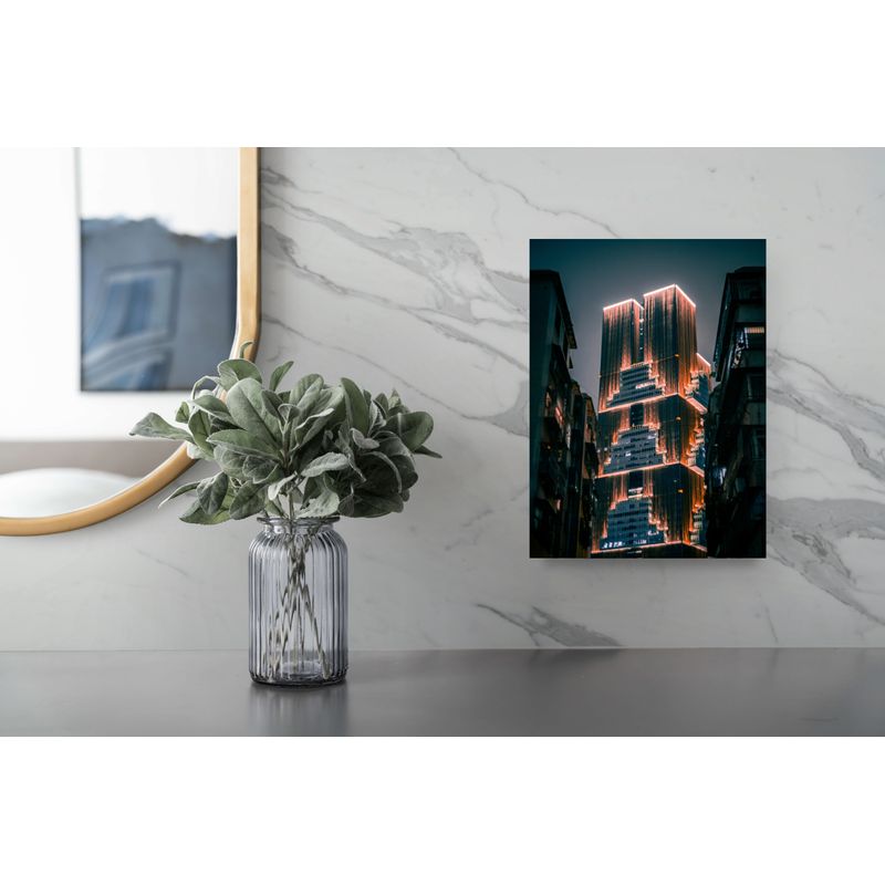 Casa si Gradina - Decoratiuni - Tablouri - Tablou Canvas, "Skyscraper enigmatic luminat noaptea", 26 x 39 cm - Infinity.ro