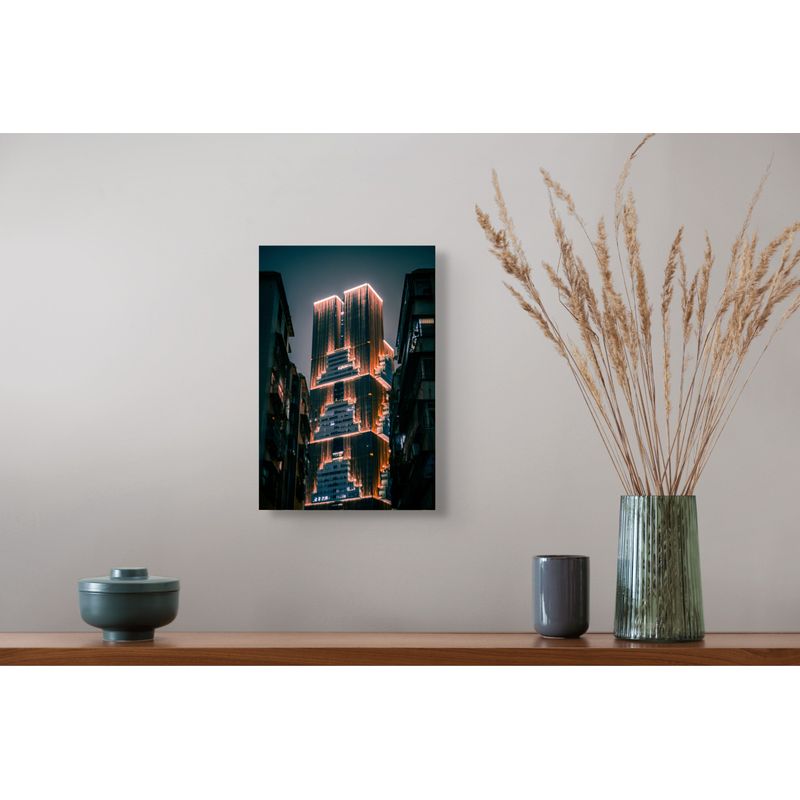 Casa si Gradina - Decoratiuni - Tablouri - Tablou Canvas, "Skyscraper enigmatic luminat noaptea", 26 x 39 cm - Infinity.ro