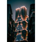 Casa si Gradina - Decoratiuni - Tablouri - Tablou Canvas, "Skyscraper enigmatic luminat noaptea", 26 x 39 cm - Infinity.ro