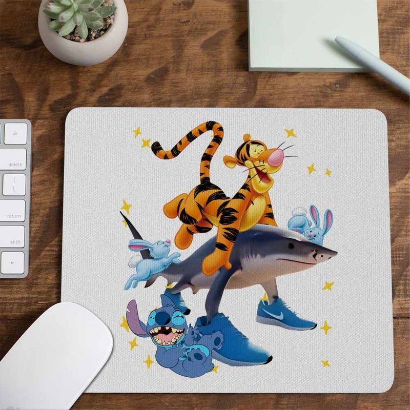 PC, gaming si accesorii - Periferice PC - Mousepad - Mousepad Tigger Tralalero Tralala Stitch Tigru Rechin CoolTrend, 21x19cm - Infinity.ro