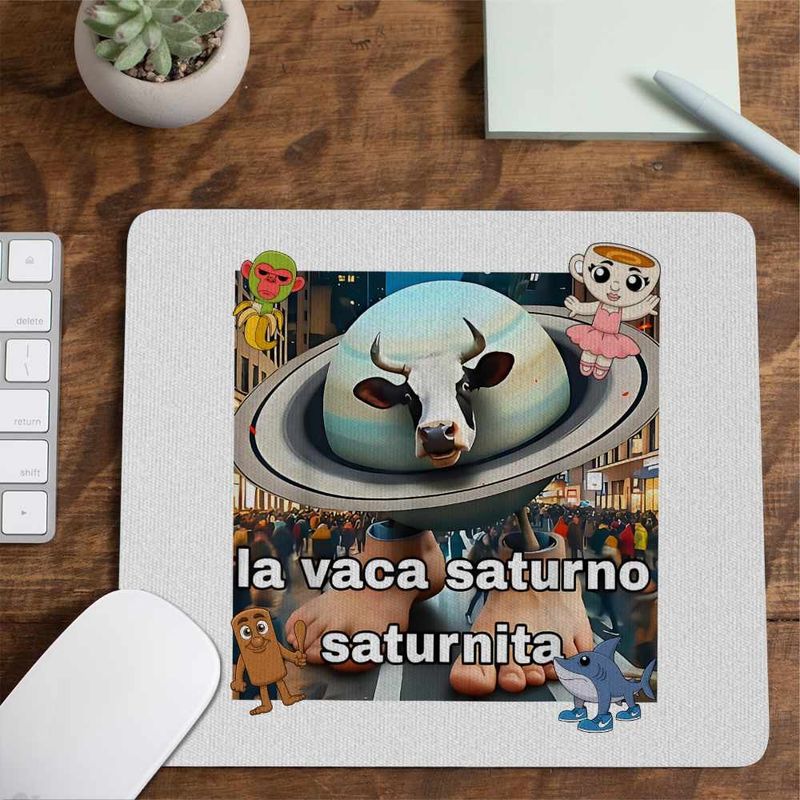 PC, gaming si accesorii - Periferice PC - Mousepad - Mousepad Vaca Saturno Saturnita Italian Meme Brainrot Brain Rot CoolTrend, 21x19cm - Infinity.ro