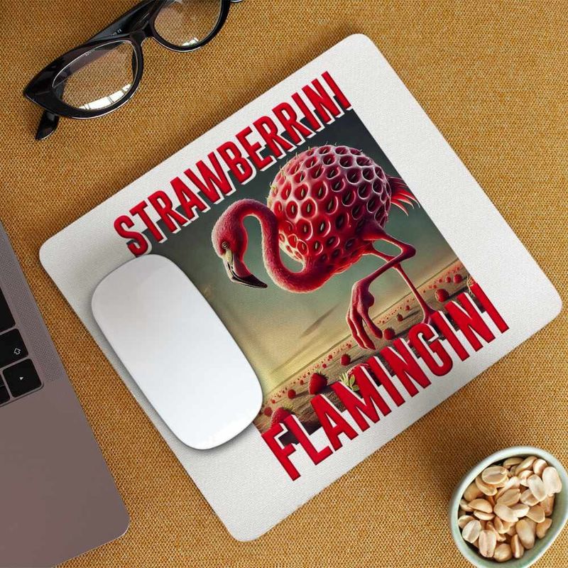 PC, gaming si accesorii - Periferice PC - Mousepad - Mousepad Strawberrini Flamingini Brainrot CoolTrend, 21x19cm - Infinity.ro