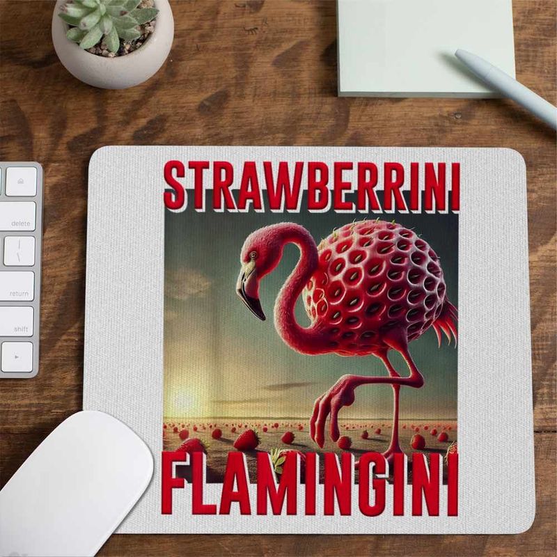 PC, gaming si accesorii - Periferice PC - Mousepad - Mousepad Strawberrini Flamingini Brainrot CoolTrend, 21x19cm - Infinity.ro