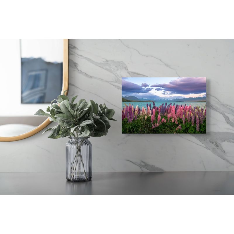 Casa si Gradina - Decoratiuni - Tablouri - Tablou Canvas, "Lupini multicolori la marginea lacului", 39 x 26 cm - Infinity.ro
