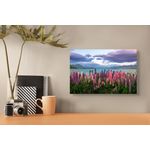 Casa si Gradina - Decoratiuni - Tablouri - Tablou Canvas, "Lupini multicolori la marginea lacului", 39 x 26 cm - Infinity.ro