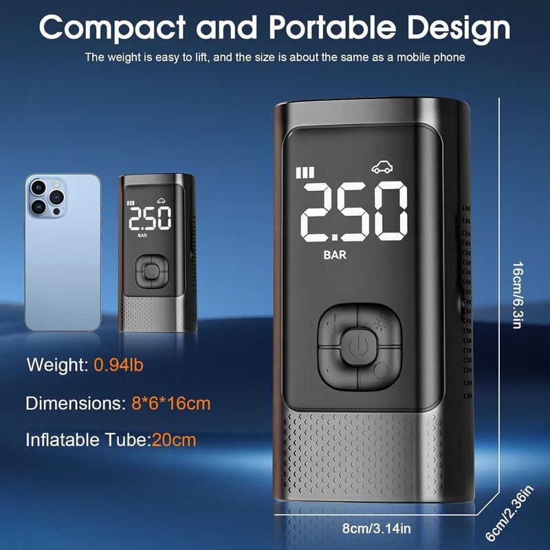 Auto si Moto - Reparatii si depanare - Compresoare auto - Compresor Auto Portabil, Tip Baterie Externa, Manometru, Lanterna LED, Debit 20L, Pompa Aer Masina, Incarcare USB, Umflare Roti, Minge, Bicicleta, Negru - Infinity.ro