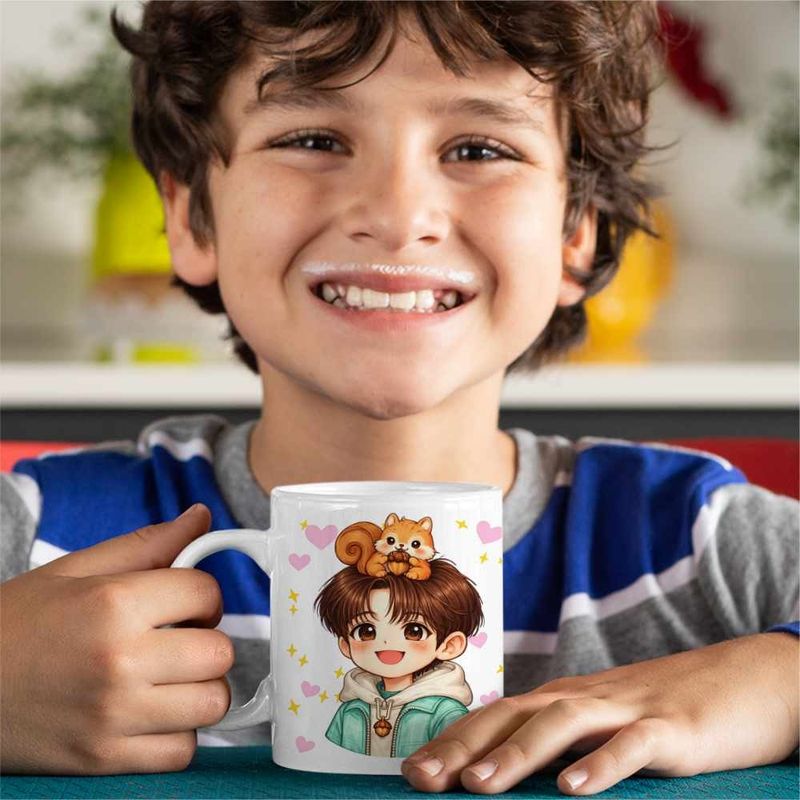 Casa si Gradina - Bucatarie si vesela - Cani si pahare - Cani si cesti - Cana Shinee Minhe Chibi Kpop, alba, 330ml - Infinity.ro