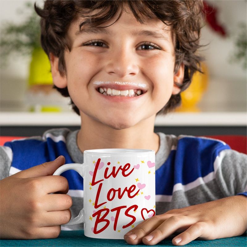 Casa si Gradina - Bucatarie si vesela - Cani si pahare - Cani si cesti - Cana Live Love BTS Bangtan K-Pop, alba, 330ml - Infinity.ro