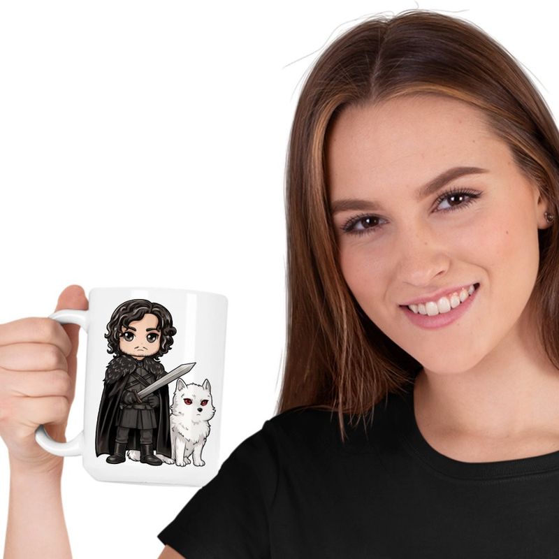Casa si Gradina - Bucatarie si vesela - Cani si pahare - Cani si cesti - Cana Game of Thrones Jon Snow Ghost Wolf, alba, 330ml - Infinity.ro