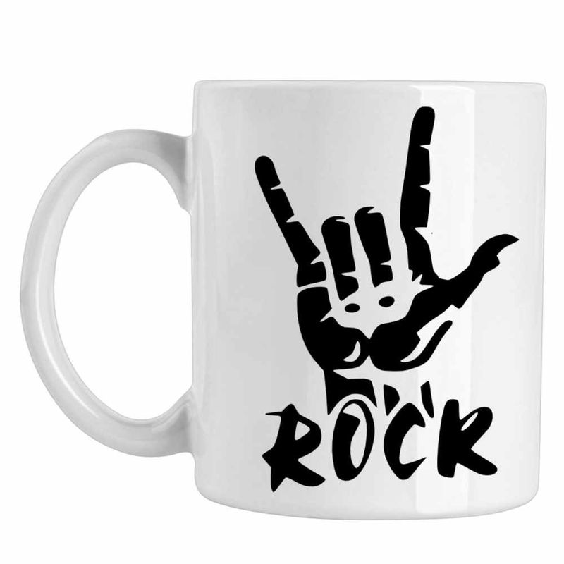 Casa si Gradina - Bucatarie si vesela - Cani si pahare - Cani si cesti - Cana Rock Hand Metallica AC/DC Led Zeppelin, alba, 330ml - Infinity.ro