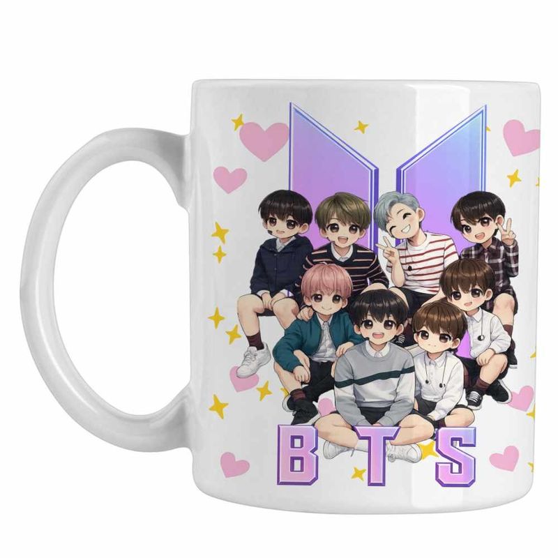 Casa si Gradina - Bucatarie si vesela - Cani si pahare - Cani si cesti - Cana BTS Kpop Party Arirang, alba, 330ml - Infinity.ro