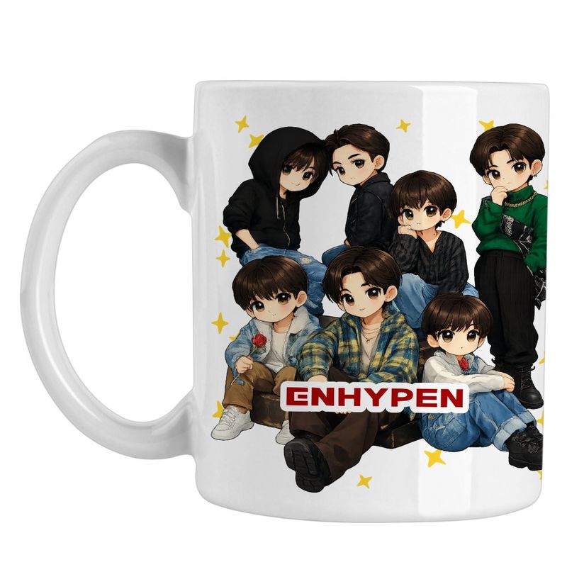 Casa si Gradina - Bucatarie si vesela - Cani si pahare - Cani si cesti - Cana Kpop Enhypen Cartoon Merch, alba, 330ml - Infinity.ro