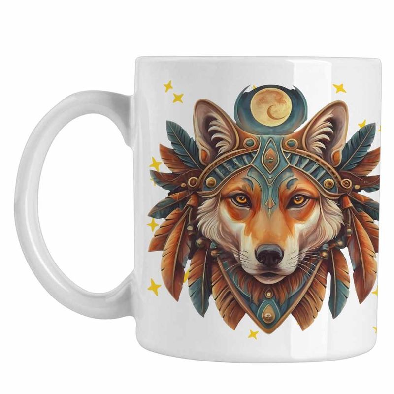 Casa si Gradina - Bucatarie si vesela - Cani si pahare - Cani si cesti - Cana Lup Mistic Native American, alba, 330ml - Infinity.ro