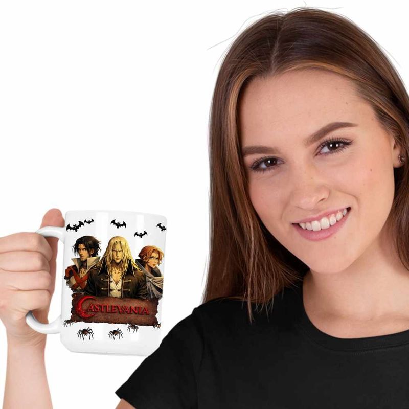 Casa si Gradina - Bucatarie si vesela - Cani si pahare - Cani si cesti - Cana Castlevania Trevor Alucard Sypha, alba, 330ml - Infinity.ro