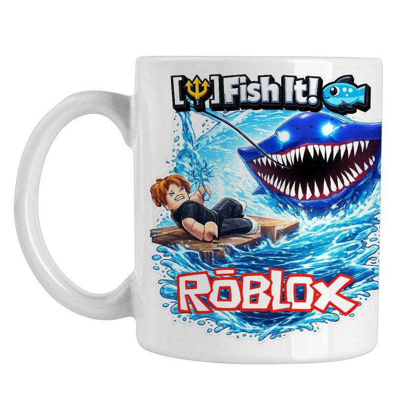 Casa si Gradina - Bucatarie si vesela - Cani si pahare - Cani si cesti - Cana Roblox Fish it Pescar Huggy Wuggy, alba, 330ml - Infinity.ro