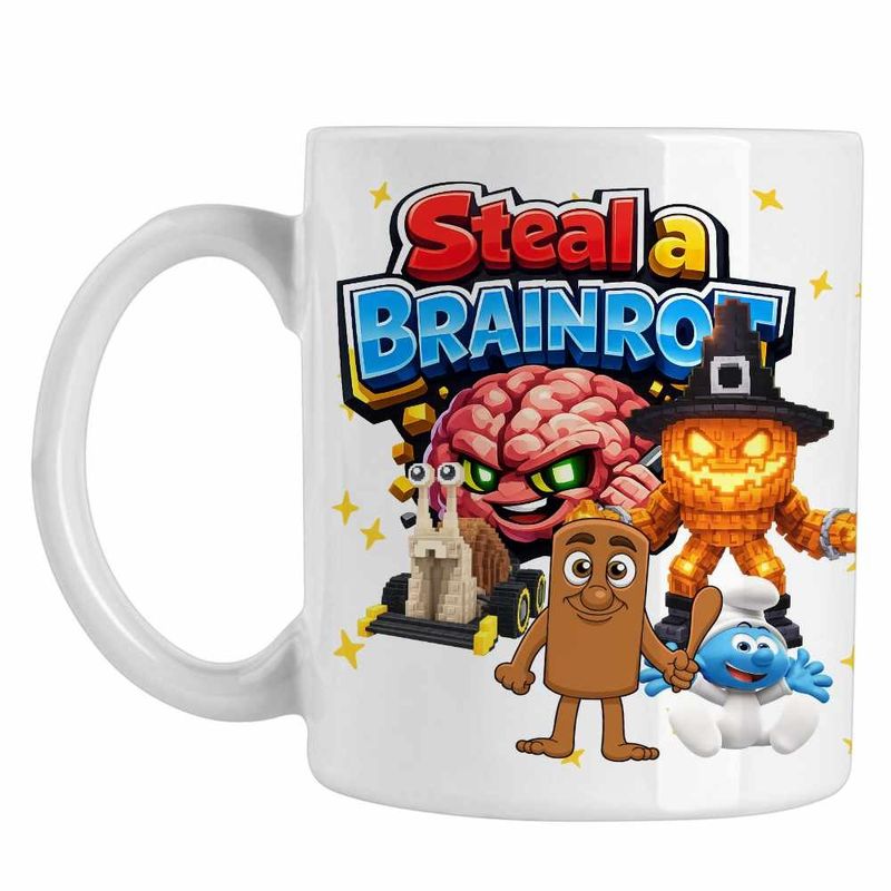 Casa si Gradina - Bucatarie si vesela - Cani si pahare - Cani si cesti - Cana Steal Brainrot Snailenzo Roblox Meme, alba, 330ml - Infinity.ro