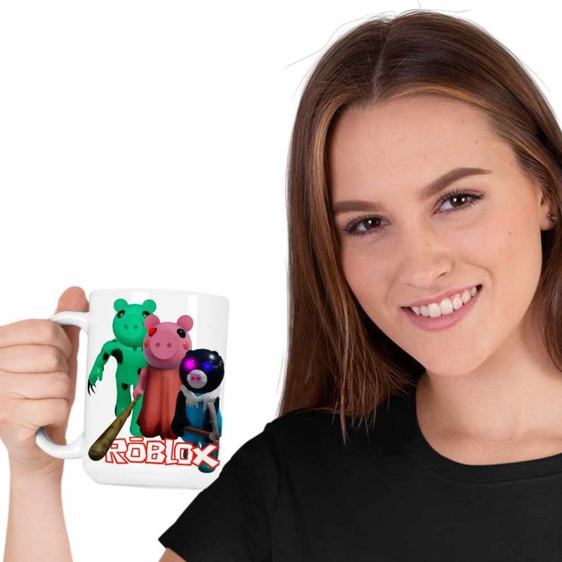 Casa si Gradina - Bucatarie si vesela - Cani si pahare - Cani si cesti - Cana Piggy Dinopiggy Roblox Mimiblue, alba, 330ml - Infinity.ro