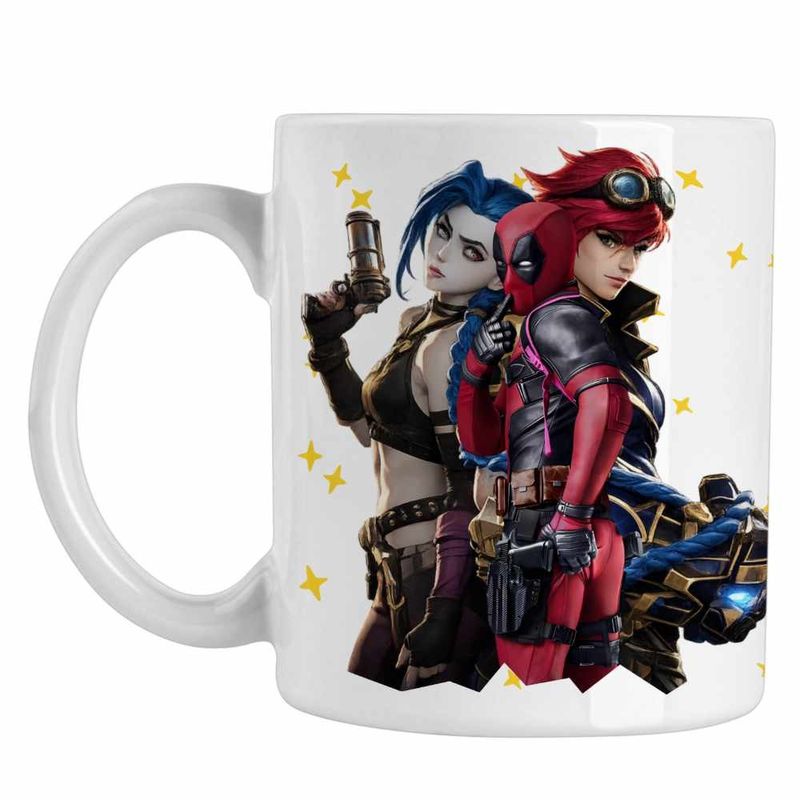 Casa si Gradina - Bucatarie si vesela - Cani si pahare - Cani si cesti - Cana Jinx Vi Deadpool Arcane Runeterra, alba, 330ml - Infinity.ro