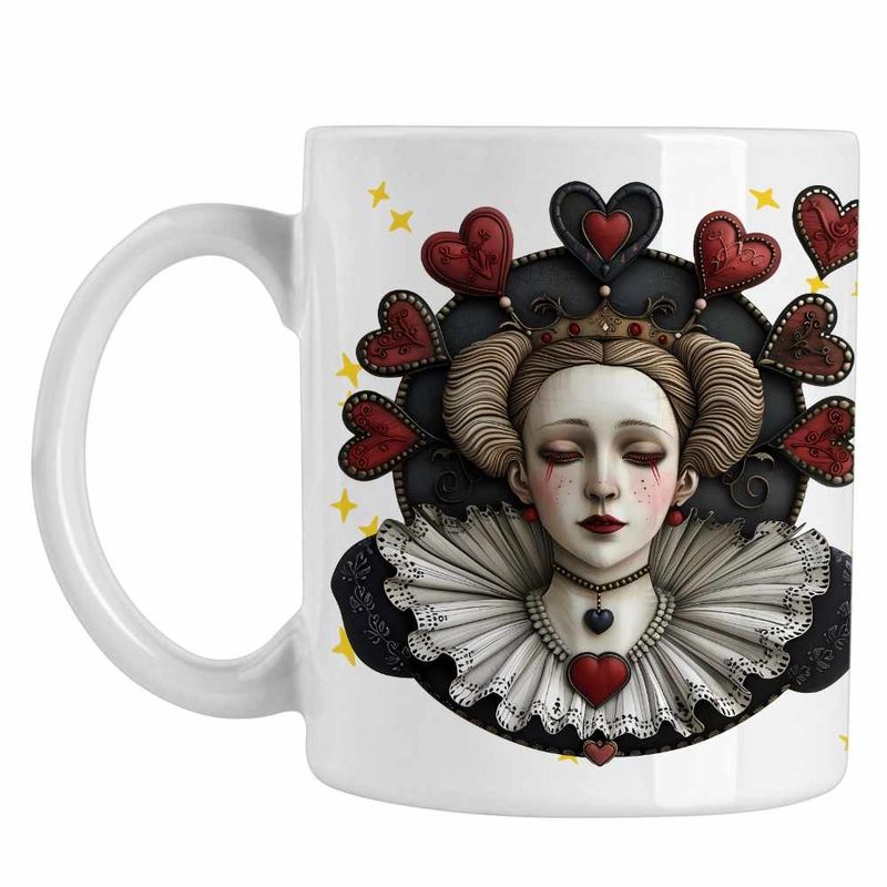 Casa si Gradina - Bucatarie si vesela - Cani si pahare - Cani si cesti - Cana Alice Tara Minunilor Regina de Cupa, alba, 330ml - Infinity.ro