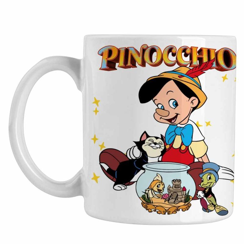 Casa si Gradina - Bucatarie si vesela - Cani si pahare - Cani si cesti - Cana Pinocchio Jiminy Figaro Cleo, alba, 330ml - Infinity.ro