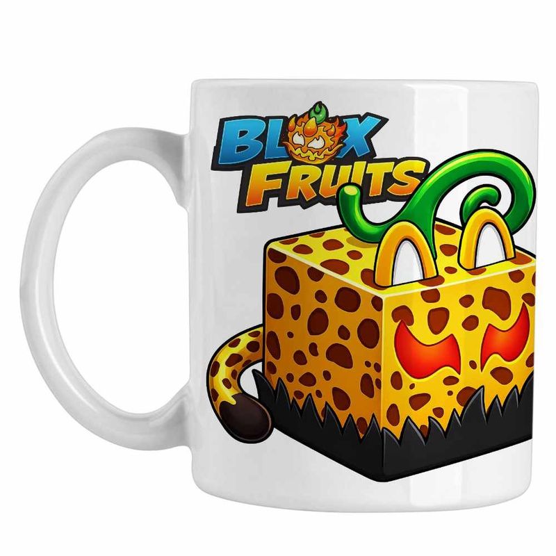Casa si Gradina - Bucatarie si vesela - Cani si pahare - Cani si cesti - Cana Blox Fruits Leopard Fruit Roblox Fructe, alba, 330ml - Infinity.ro