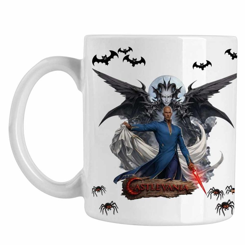 Casa si Gradina - Bucatarie si vesela - Cani si pahare - Cani si cesti - Cana Castlevania Isaac Dracula Demon, alba, 330ml - Infinity.ro