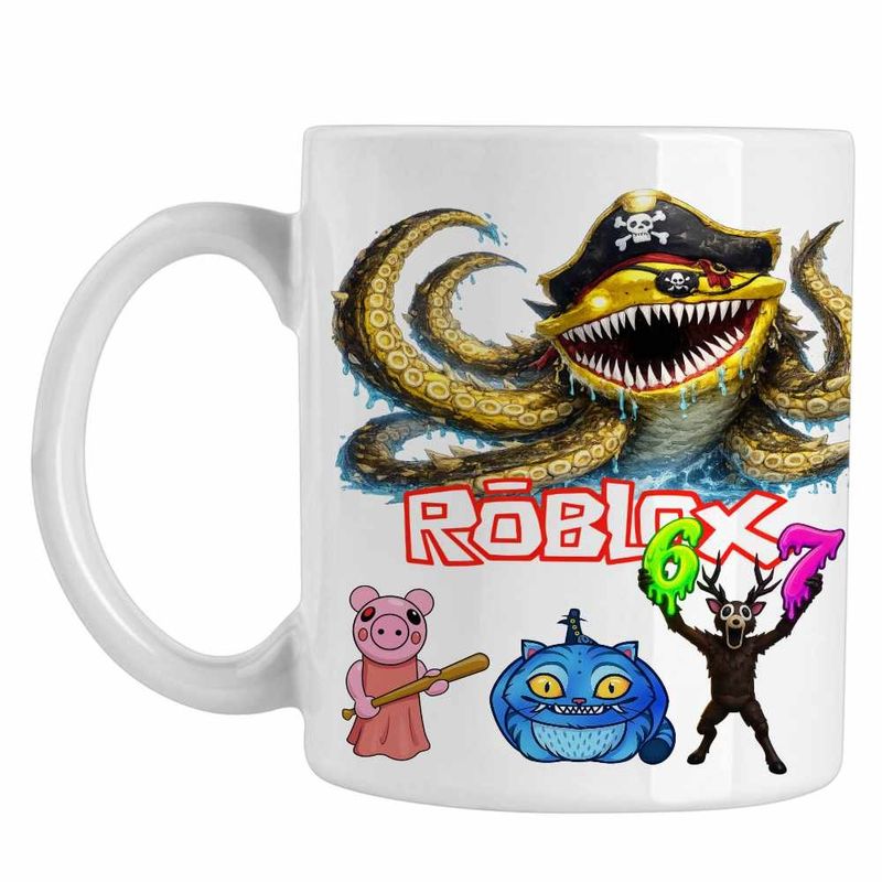 Casa si Gradina - Bucatarie si vesela - Cani si pahare - Cani si cesti - Cana Roblox Fish it Huggy Wuggy Pirat Sea Monster, alba, 330ml - Infinity.ro