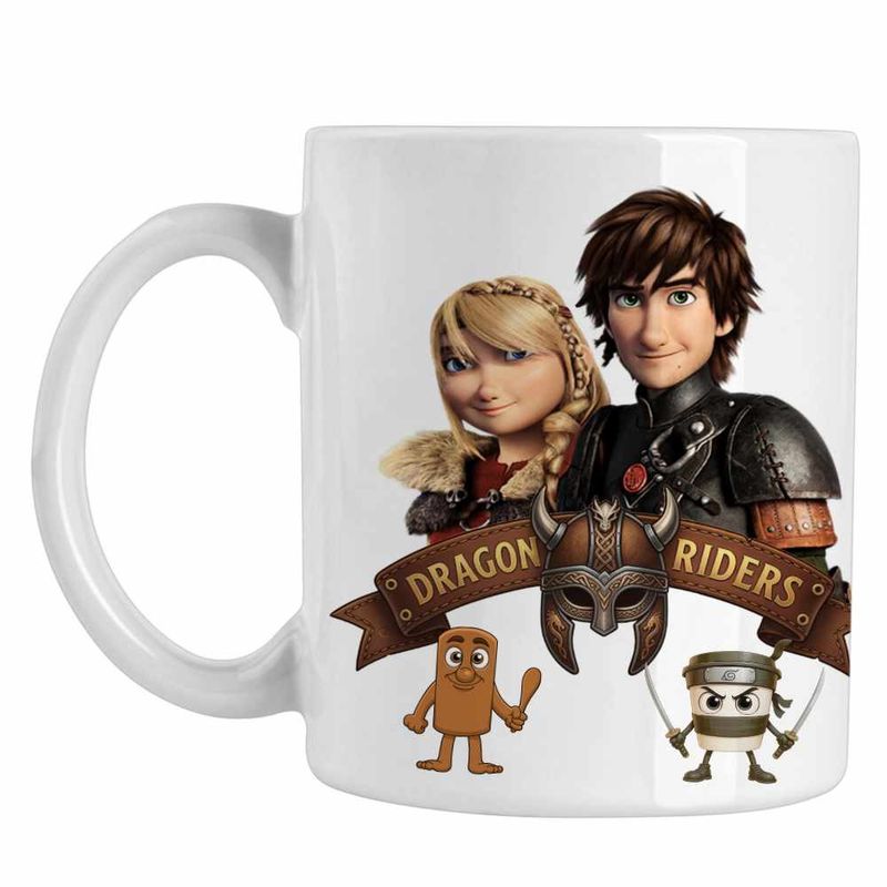 Casa si Gradina - Bucatarie si vesela - Cani si pahare - Cani si cesti - Cana Dragon Riders Hiccup Astrid How to train your dragon, alba, 330ml - Infinity.ro