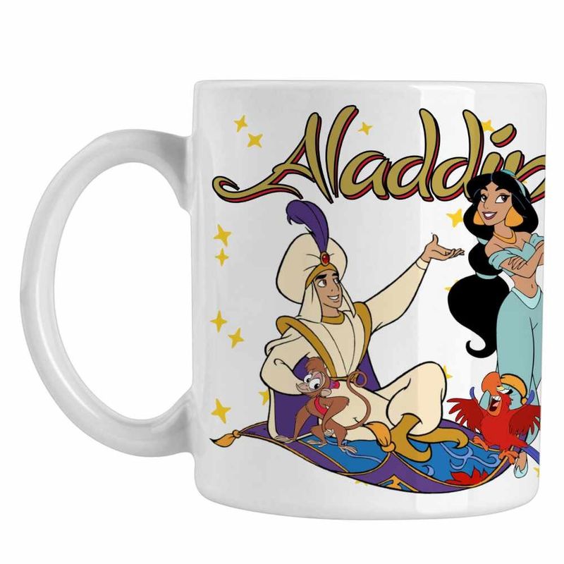 Casa si Gradina - Bucatarie si vesela - Cani si pahare - Cani si cesti - Cana Aladdin Print Ali Jasmine Covor Fermecat Sultan, alba, 330ml - Infinity.ro