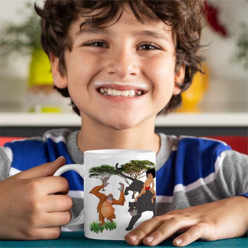 Casa si Gradina - Bucatarie si vesela - Cani si pahare - Cani si cesti - Cana Cartea Junglei Bagheera Mowgli King Louie, alba, 330ml - Infinity.ro