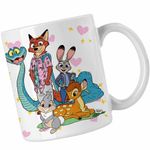 Casa si Gradina - Bucatarie si vesela - Cani si pahare - Cani si cesti - Cana Bambi Zootopia Iepuras Sarpe Vulpe, alba, 330ml - Infinity.ro