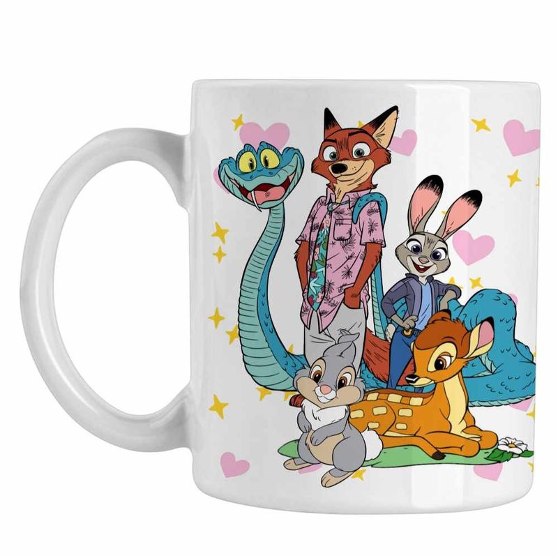 Casa si Gradina - Bucatarie si vesela - Cani si pahare - Cani si cesti - Cana Bambi Zootopia Iepuras Sarpe Vulpe, alba, 330ml - Infinity.ro