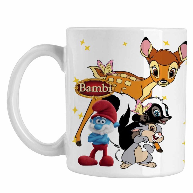 Casa si Gradina - Bucatarie si vesela - Cani si pahare - Cani si cesti - Cana Bambi Papa Strumf Flower Thumper Sconcs Padure, alba, 330ml - Infinity.ro