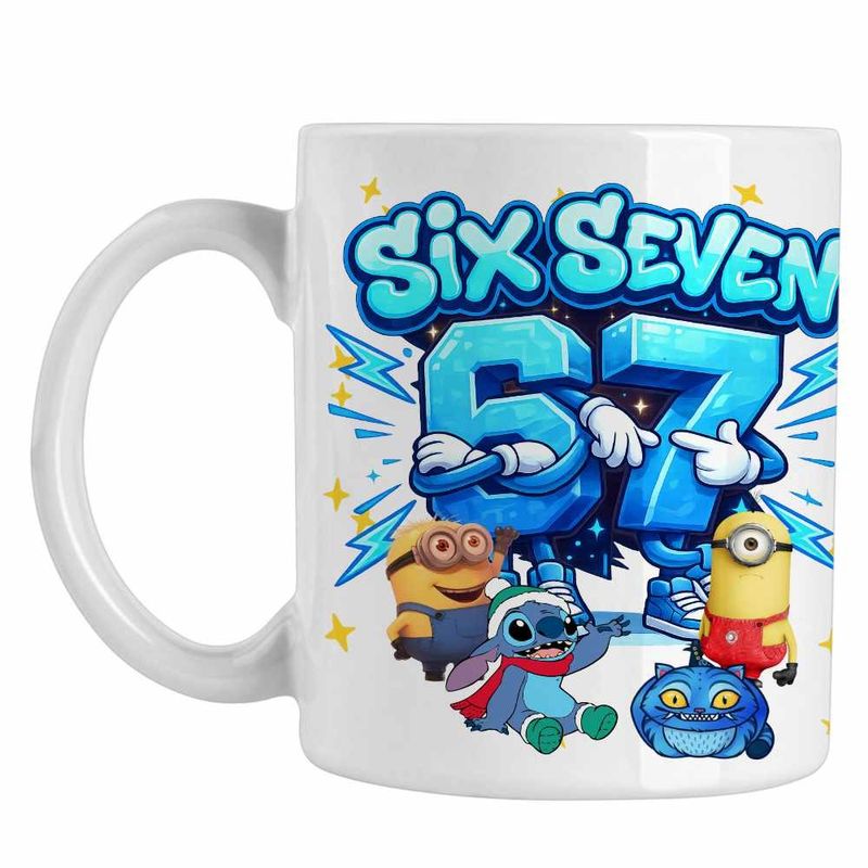 Casa si Gradina - Bucatarie si vesela - Cani si pahare - Cani si cesti - Cana Minions 67 Six Seven Sase Sapte Despicable Steal Brainrot, alba, 330ml - Infinity.ro