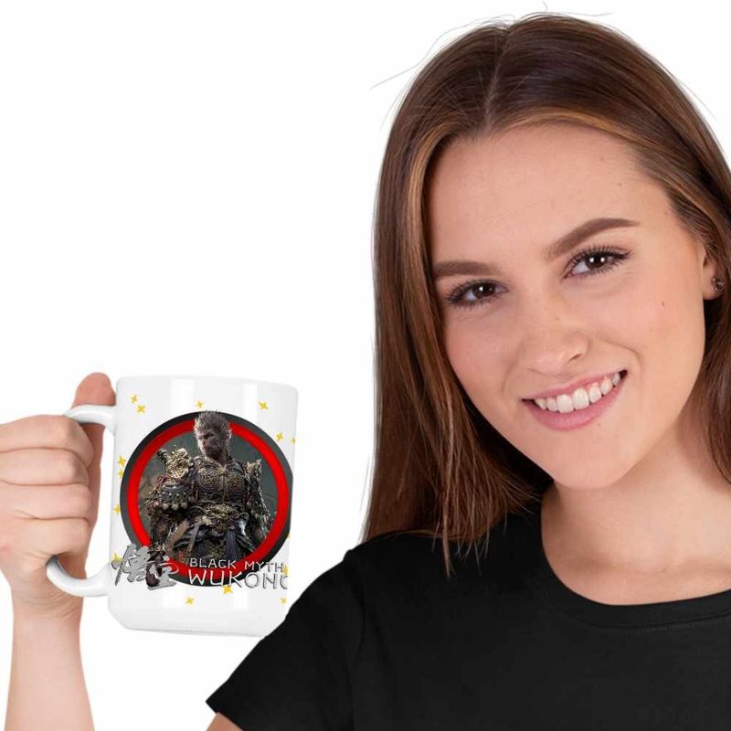 Casa si Gradina - Bucatarie si vesela - Cani si pahare - Cani si cesti - Cana Wukong Black Myth Warrior Monkey, alba, 330ml - Infinity.ro