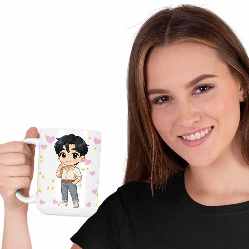 Casa si Gradina - Bucatarie si vesela - Cani si pahare - Cani si cesti - Cana Huntrix Saja Boys Jinu Chibi Kpop CoolTrend, alba, 330ml - Infinity.ro