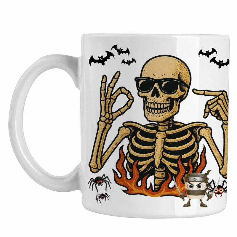 Casa si Gradina - Bucatarie si vesela - Cani si pahare - Cani si cesti - Cana Six Seven Schelet Horror 67 Halloween CoolTrend, alba, 330ml - Infinity.ro