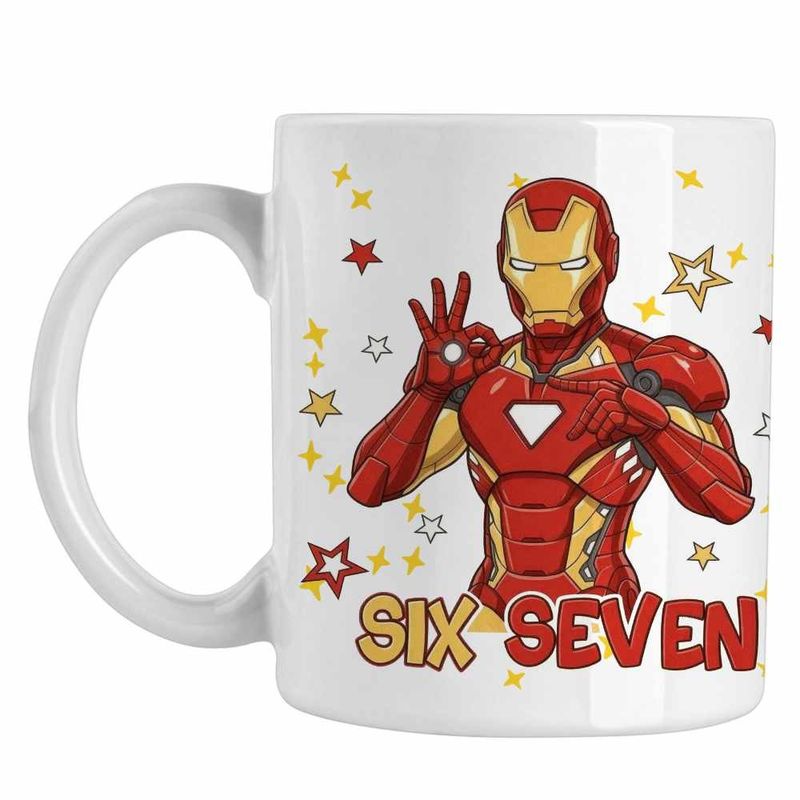 Casa si Gradina - Bucatarie si vesela - Cani si pahare - Cani si cesti - Cana Six Seven Iron Man 67 Marvel Superhero CoolTrend, alba, 330ml - Infinity.ro