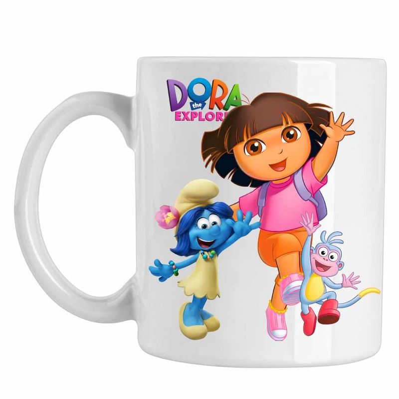 Casa si Gradina - Bucatarie si vesela - Cani si pahare - Cani si cesti - Cana Dora Exploratoarea Strumfita Blossom Boots, CoolTrend, alba, 330ml - Infinity.ro