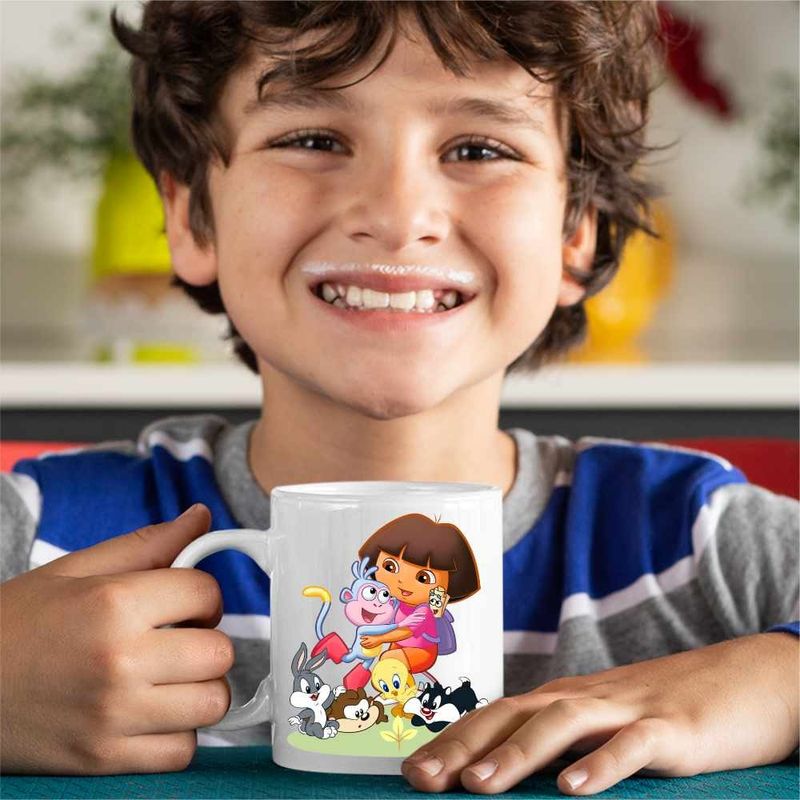 Casa si Gradina - Bucatarie si vesela - Cani si pahare - Cani si cesti - Cana Dora Exploratoarea Looney Tunes Taz Bugs Bunny Sylvester Tweety Baby, CoolTrend, alba, 330ml - Infinity.ro