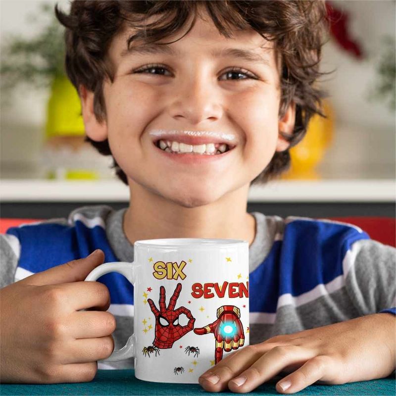 Casa si Gradina - Bucatarie si vesela - Cani si pahare - Cani si cesti - Cana Six Seven Spiderman Ironman 67 Marvel Superhero CoolTrend, alba, 330ml - Infinity.ro